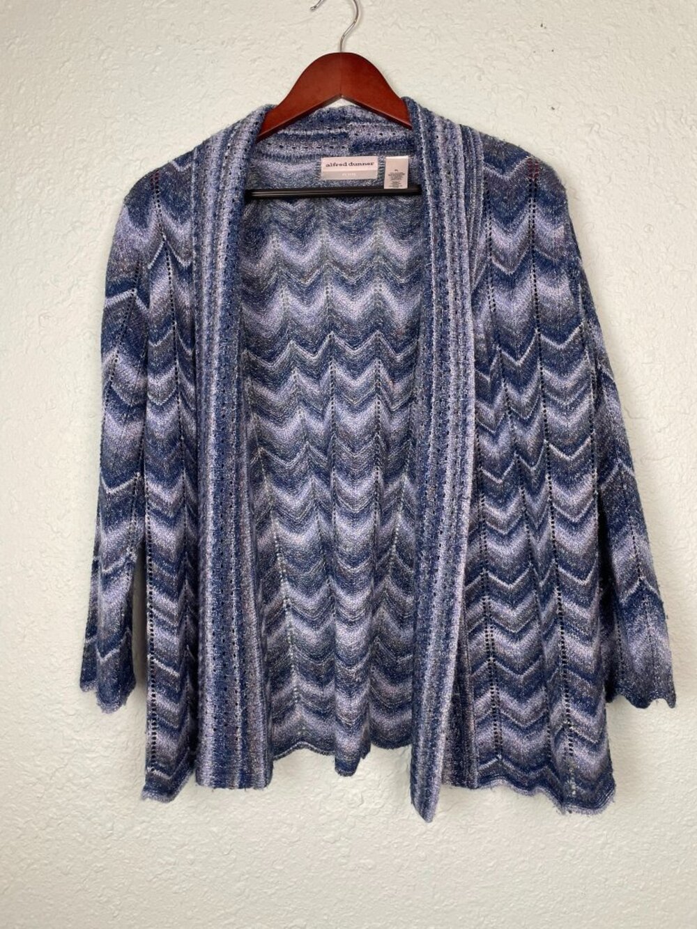 Alfred Dunner Blue Chevron Knit Open Front Cardigan PL 204